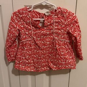 GAP Red and White Floral Long Sleeve Blouse